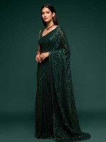 Dark Green Pure Georgette Saree